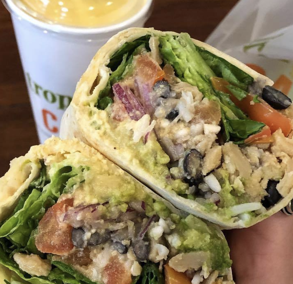 tropical smoothie hummus veggie wrap